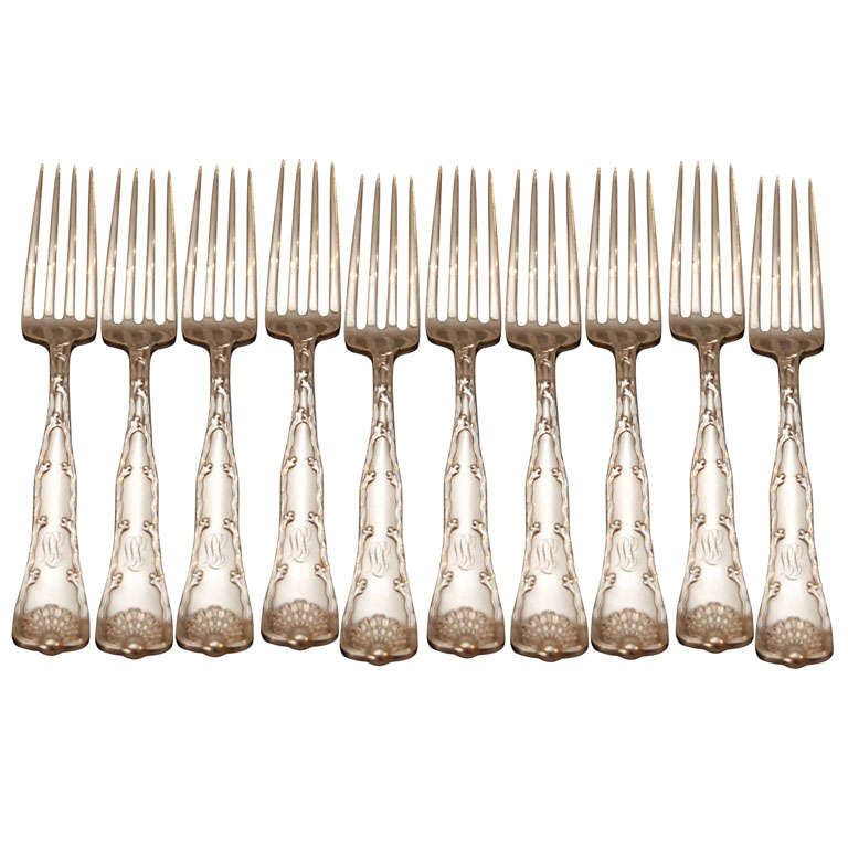 Set of 10 Tiffany Wave Edge Dinner Forks