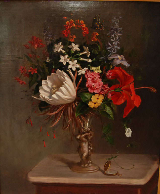 Still Life Oil Painting of Flowers in a Vase at 1stDibs