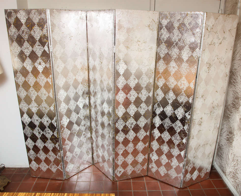 Very Chic and organic, double sided, six-panel room divider with custom finish.
