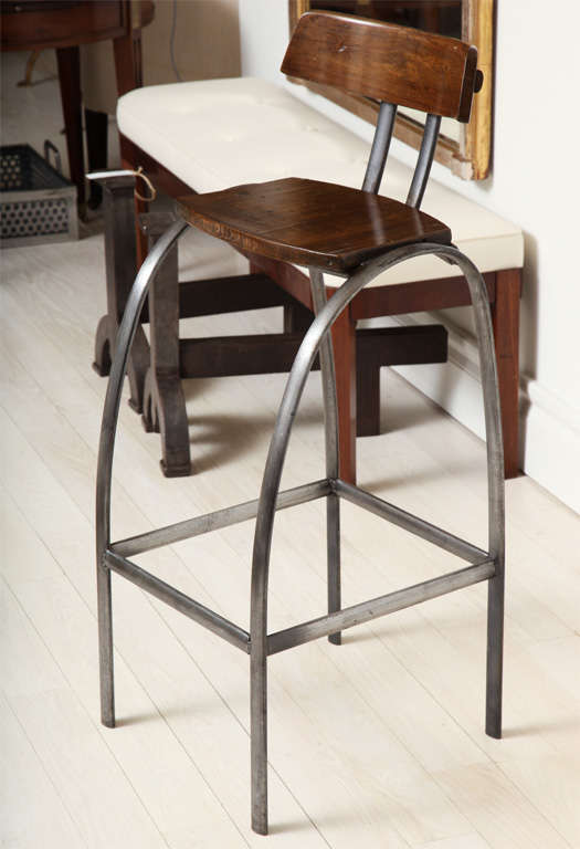 Steel Bar Stool with Wooden Seat and Back