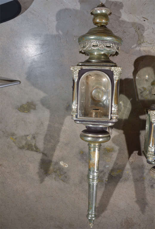 Pair of silver plated French carriage lanterns, c 1830, newly wired