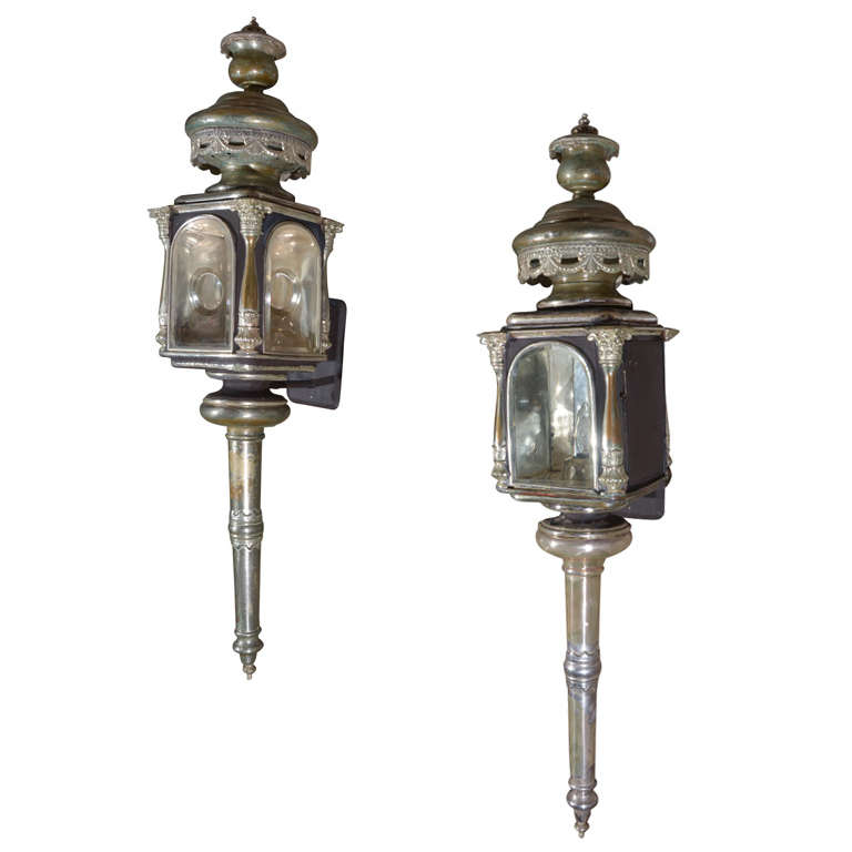 Pair Silver Plated French Carriage Lanterns For Sale