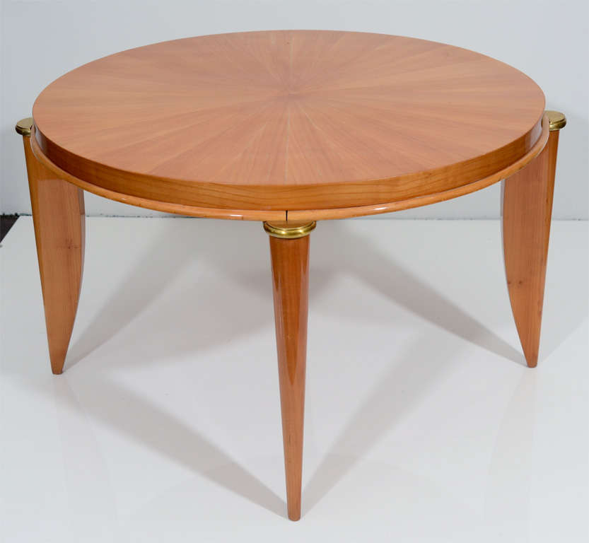 Fine sycamore coffee table with brass hardware by Léon Jallot