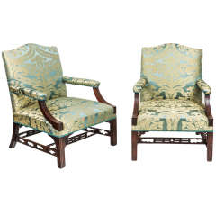 Pair of Early 19th C. Mahogany Armchairs in the Chinese Manner