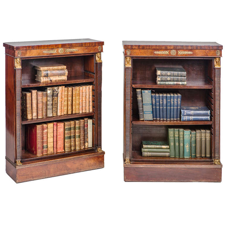 Pair of Late 19th C. Mahogany Egyptian Revival Bookcases