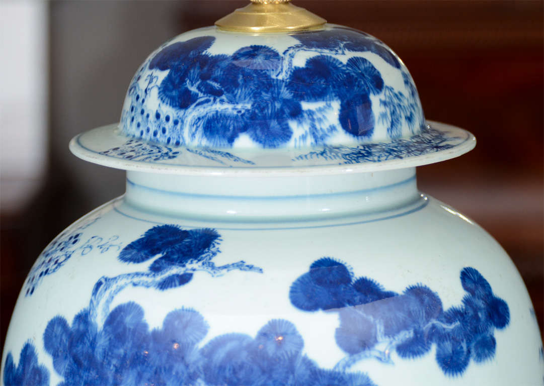 20th Century Pair of Blue and White Temple Jar Lamps