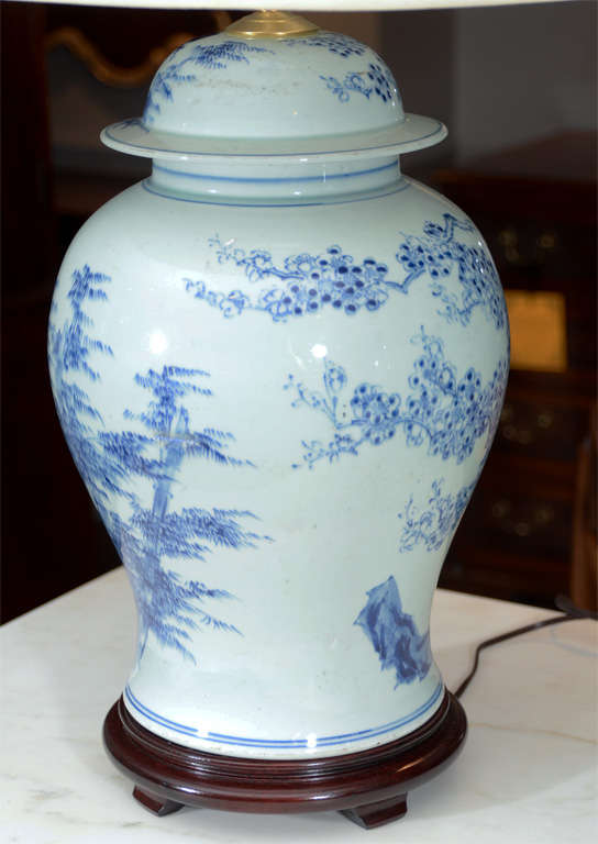 Pair of Blue and White Temple Jar Lamps 1