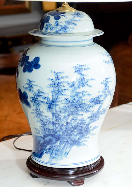 Pair of Blue and White Temple Jar Lamps 2