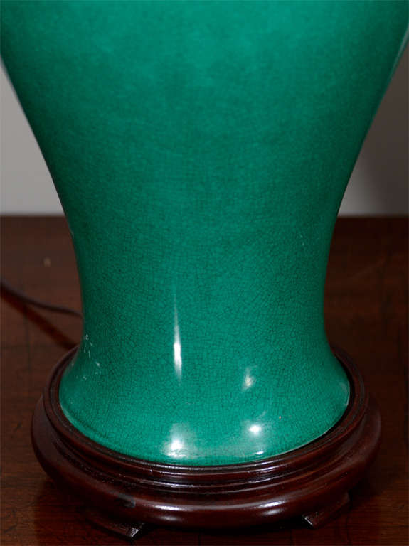 Pair of Green Porcelain Chinese Mei Ping Lamps 1