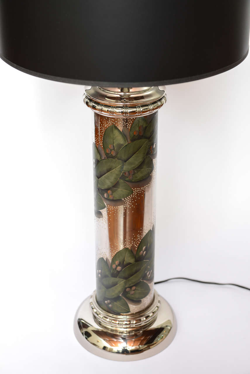 Hand Painted Mercury Glass Lamp In Good Condition In West Palm Beach, FL