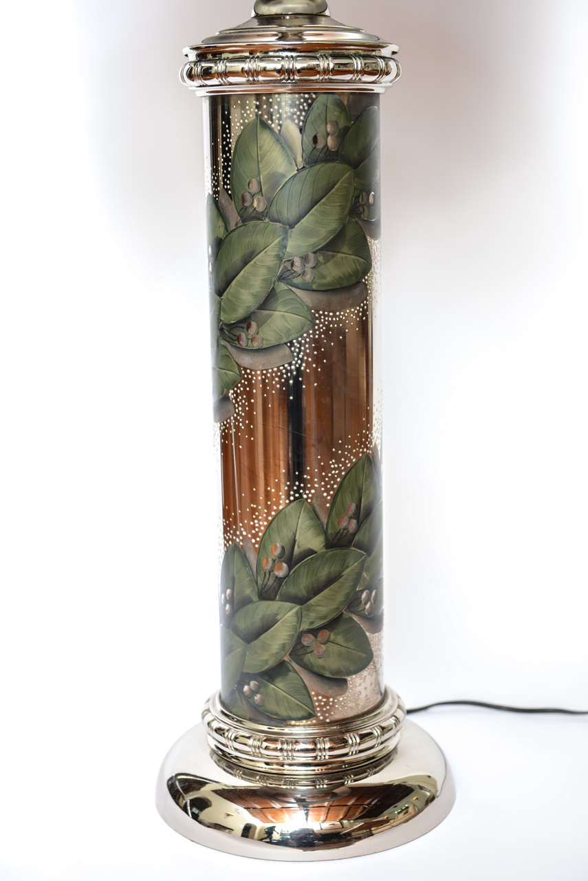 20th Century Hand Painted Mercury Glass Lamp