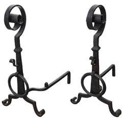 Pair of Wrought Iron, Spanish-Colonial Style Andirons, Style of Addison Mizner