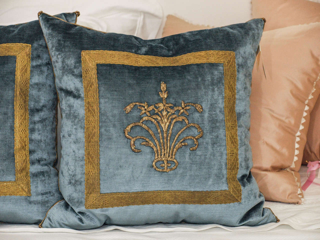 American Antique Ottoman Empire Gold Metallic Embroidery B. VIZ Pillows