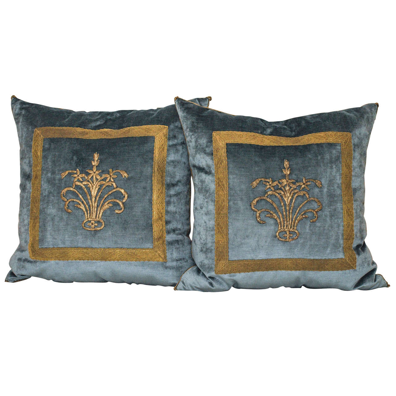 Antique Ottoman Empire Gold Metallic Embroidery B. VIZ Pillows