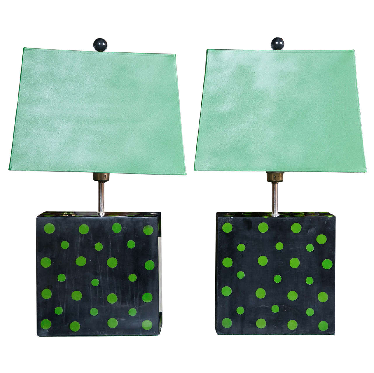 Pair of Polka Dot Lamps For Sale