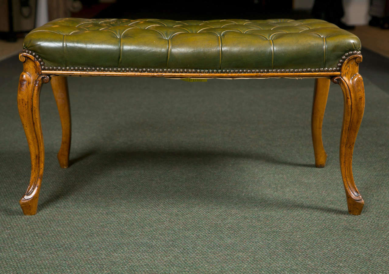 Walnut Leather-Upholstered Stool