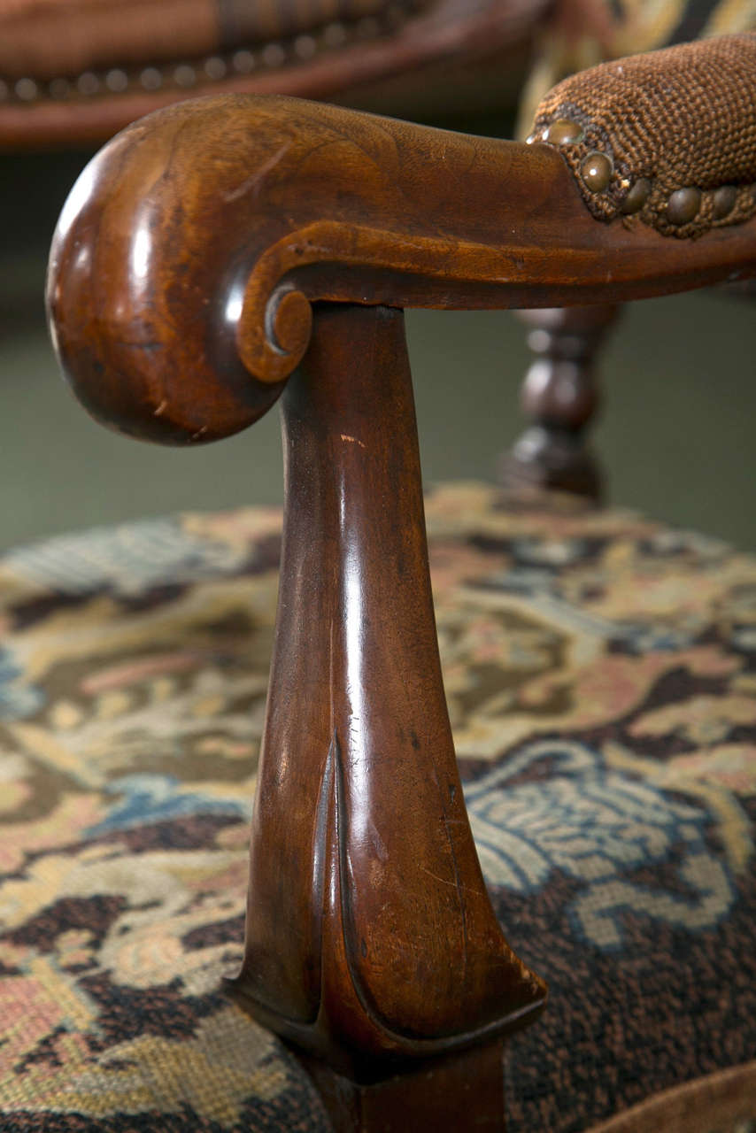 Walnut Pair of English Jacobean Style Armchairs