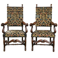 Pair of English Jacobean Style Armchairs