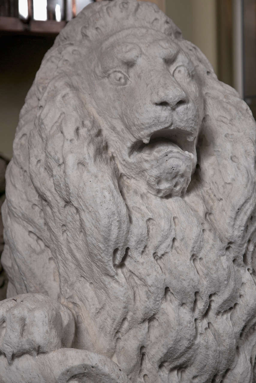Italian Carrara Marble Armorial Lions For Sale