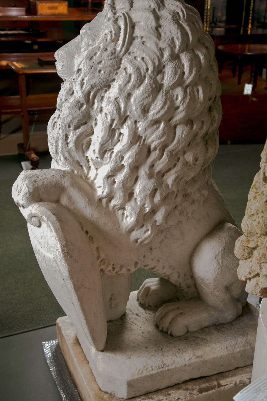 19th Century Carrara Marble Armorial Lions For Sale