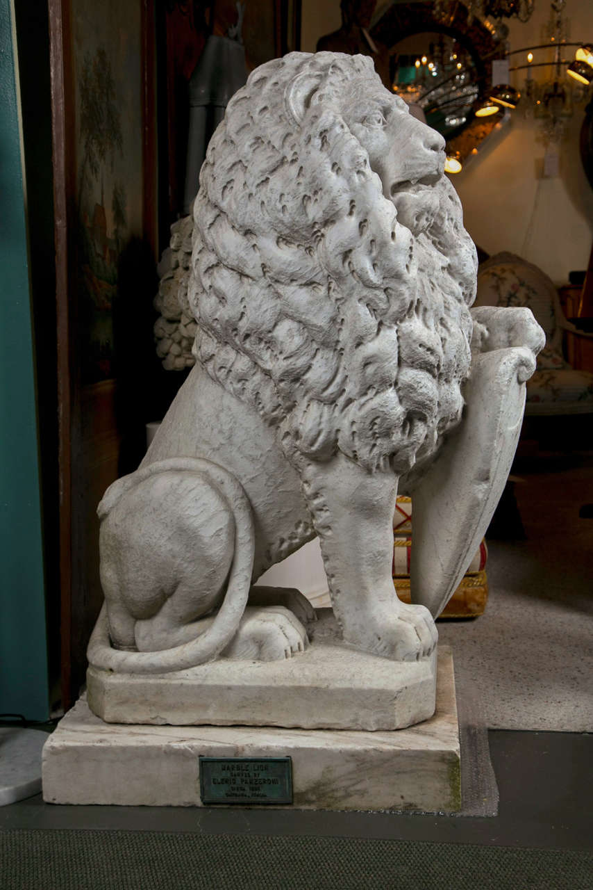 Carrara Marble Armorial Lions For Sale 2