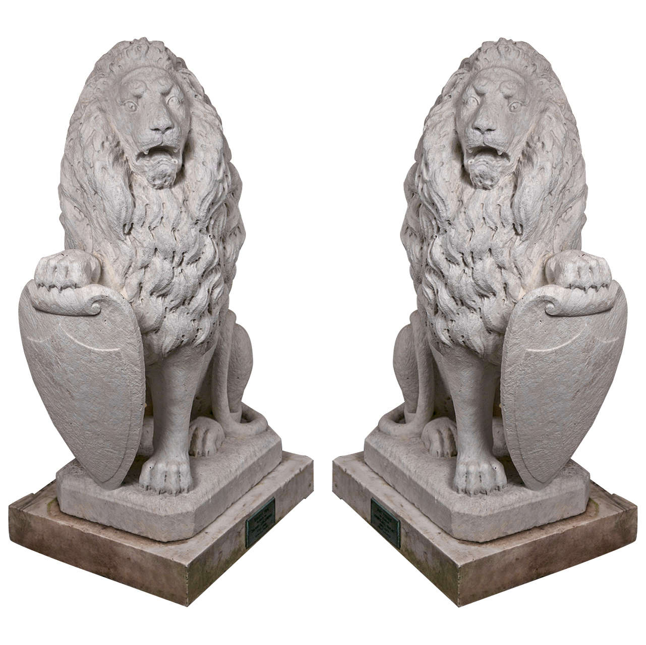 Carrara Marble Armorial Lions For Sale