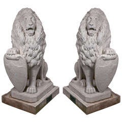Carrara Marble Armorial Lions 10