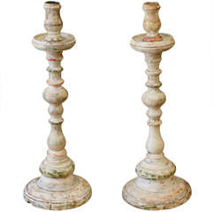 Pair of Italian Turned and Painted Wooden Candlesticks, c. 1800