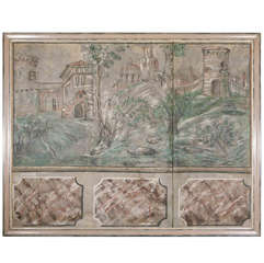 French 18th Century 3-Panel Screen with Italian Scene, Framed