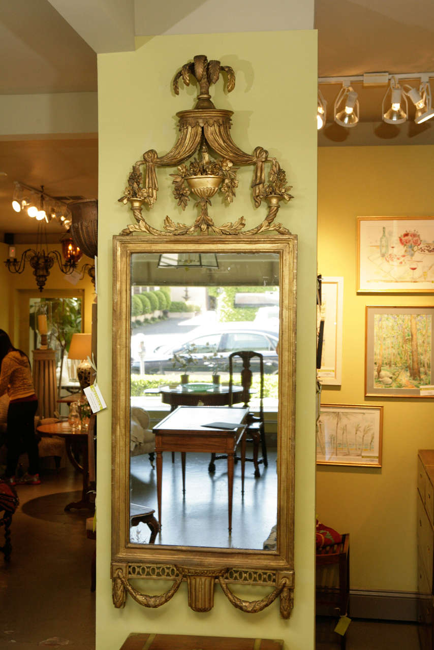 Carved and Gilt Wood Pier Mirror with Elaborate Cornice, c. 1800