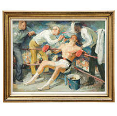 Vintage Oil Painting, Boxing Scene