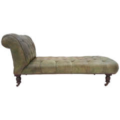 Antique Victorian Green Leather Drop End Chaise Longue Daybed