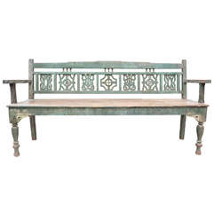 Early 19th C. Painted Marriage Settle Bench