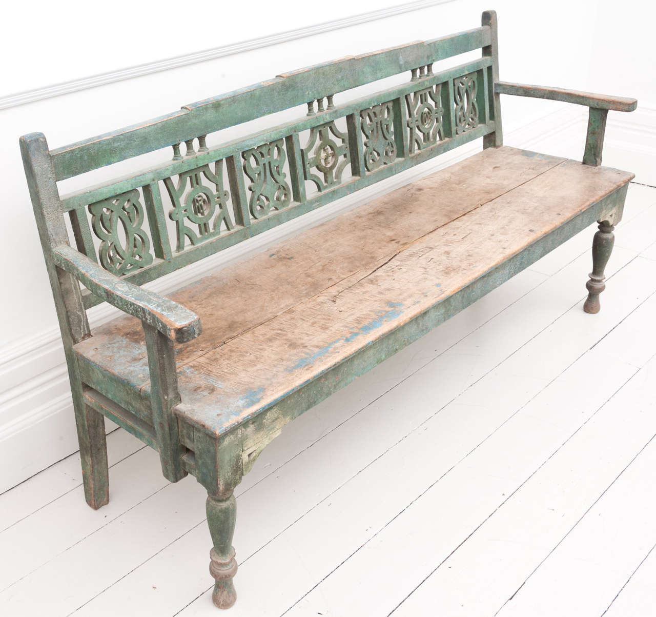 Folk Art Early 19th C. Painted Marriage Settle Bench