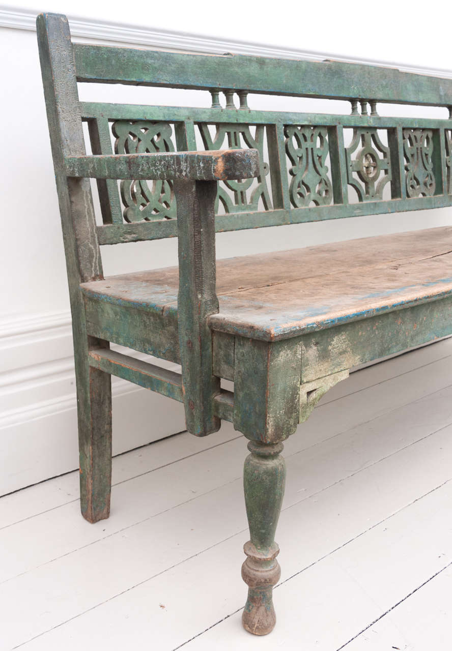 Early 19th C. Painted Marriage Settle Bench 2