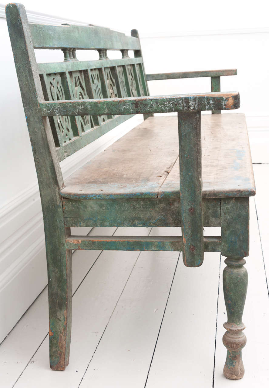 Early 19th C. Painted Marriage Settle Bench 4