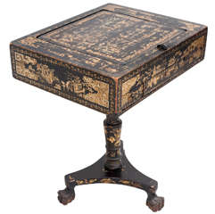 "19th C. Regency Black Lacquer Games Table"
