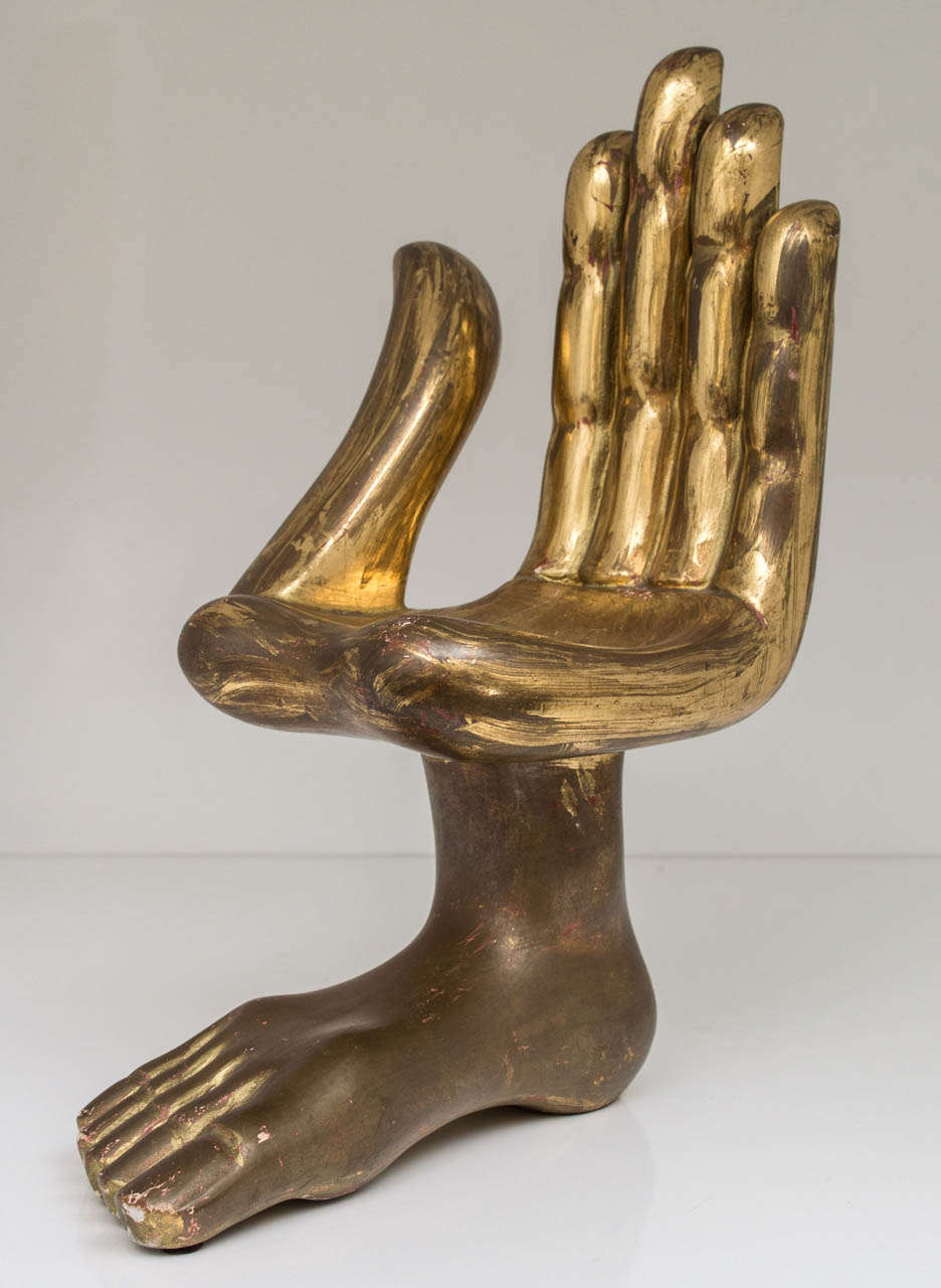 Pedro Friedberg gilt wood hand chair sculpture.