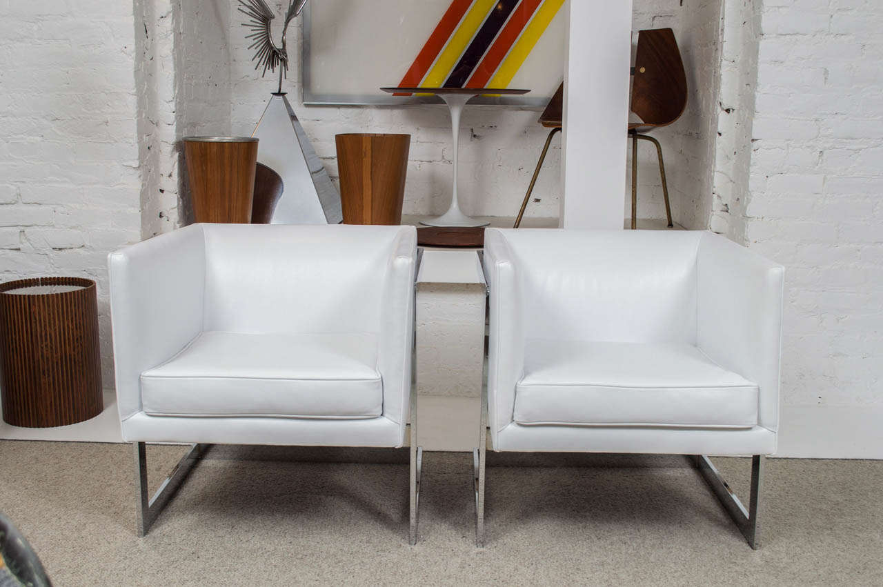 Milo Baughman Chrome and Leather Cube Chair