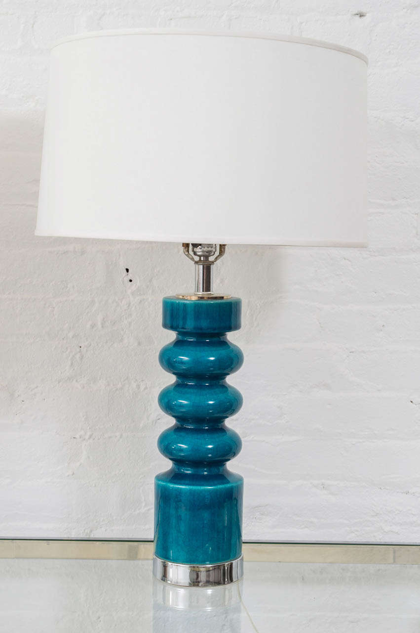 Pair of  Ceramic Turquoise Blue Lamps In Good Condition In San Francisco, CA