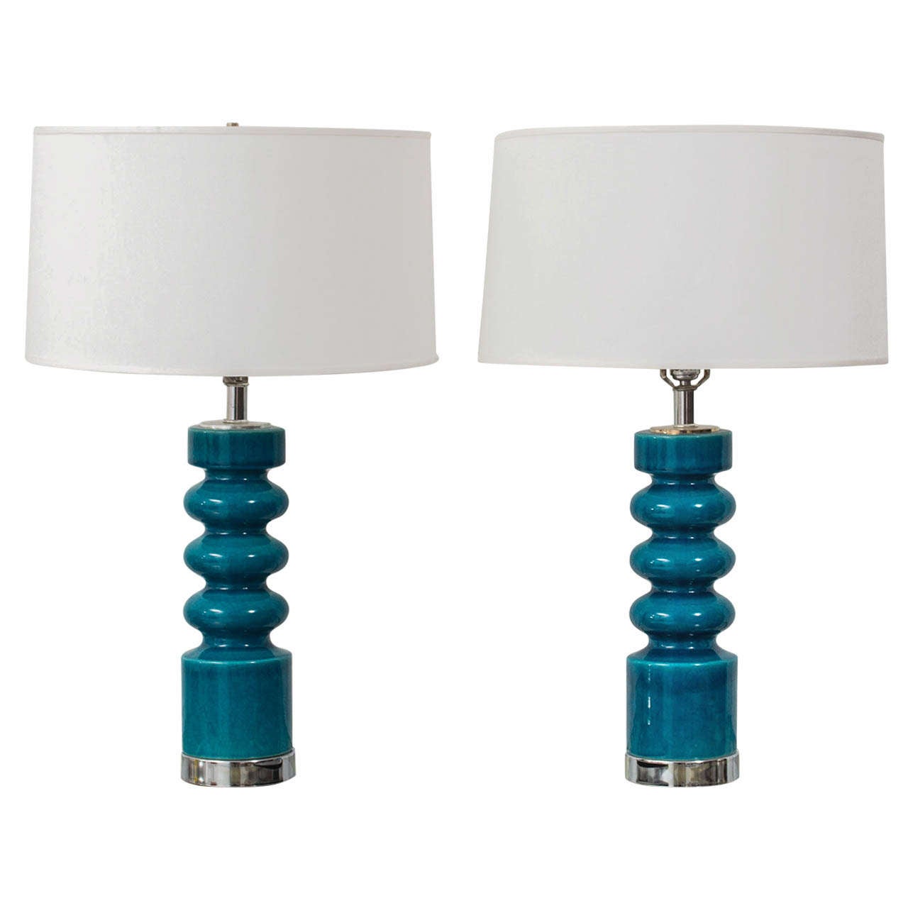 Pair of  Ceramic Turquoise Blue Lamps