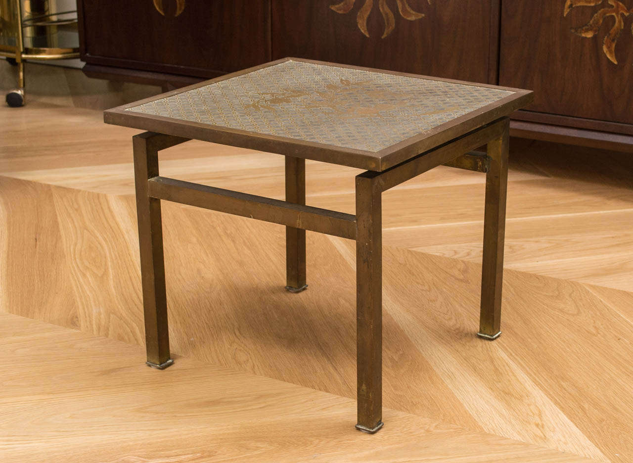 Philip and Kelvin LaVerne bronze and pewter side table.