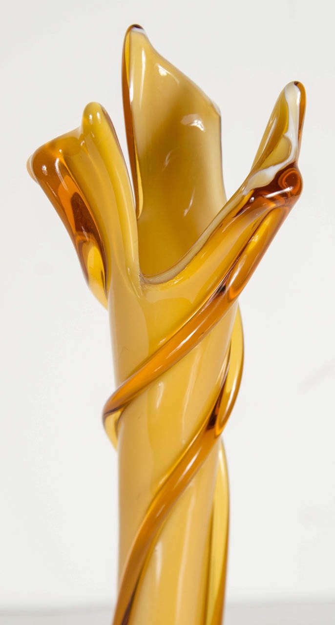 Mid-Century Modern Twisted Spiral Amber Murano Glass Vase 1