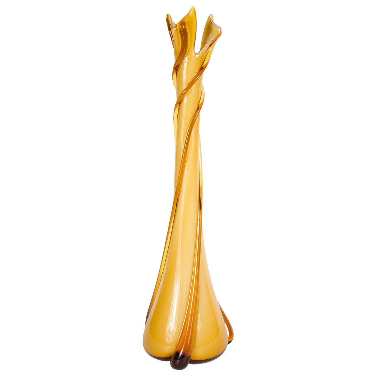 Mid-Century Modern Twisted Spiral Amber Murano Glass Vase