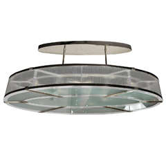 French Art Deco Oval Chandelier in the manner of Petitot in Nickeled Bronze