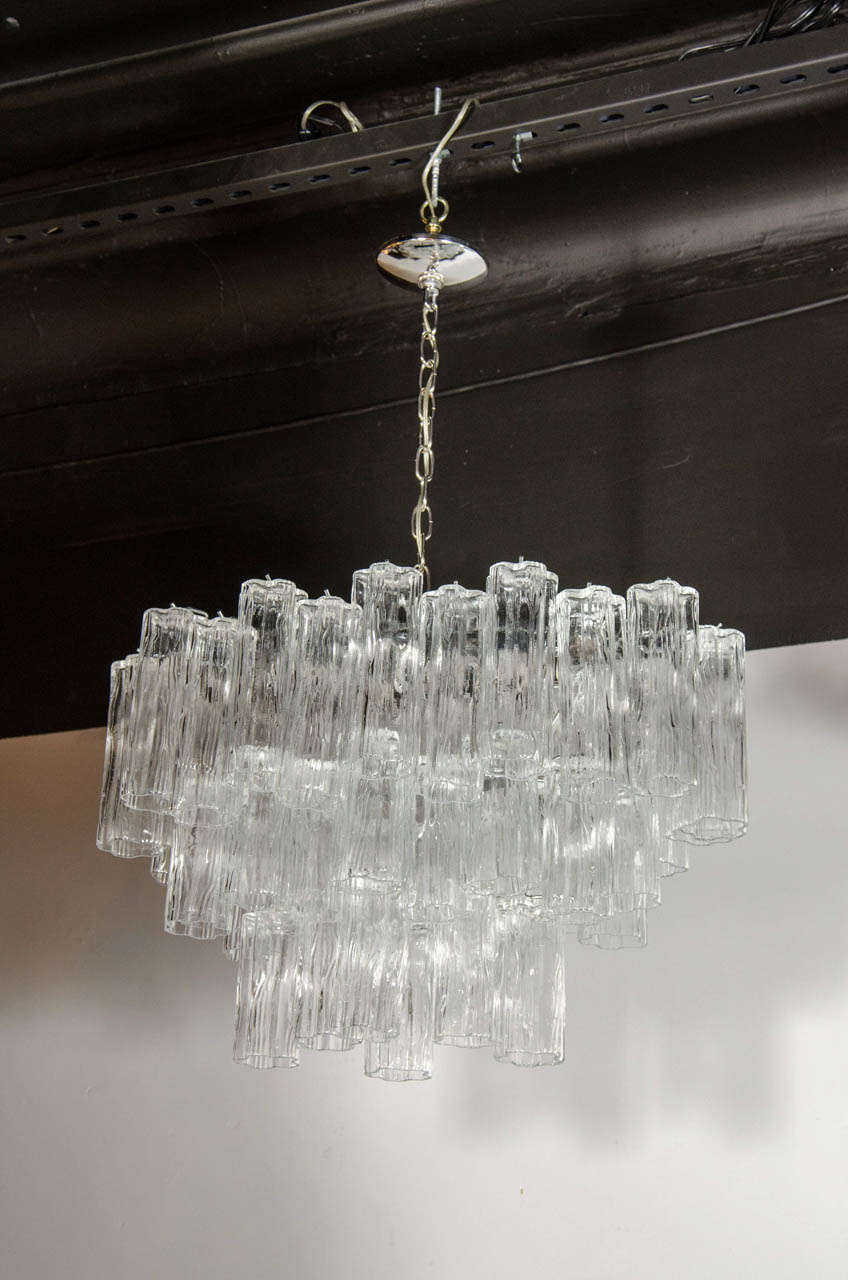 Mid-Century Modernist Three Tier Murano Glass Tronchi Chandelier by Vennini