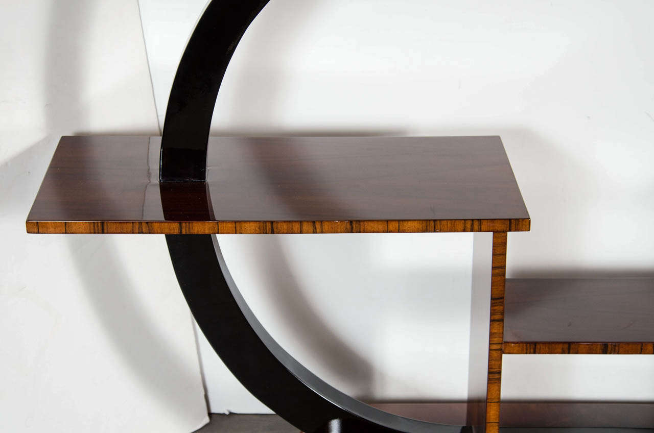 20th Century Exquisite Art Deco Etagere In Book-Matched Walnut & Black Lacquer