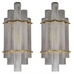 Pair of Modernist Handblown Murano Glass "Pulegoso" Sconces w/ Brass Fittings
