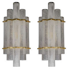 Sophisticated Pair of Mid-Century Modernist Pulegoso Glass Tubular Sconces 5