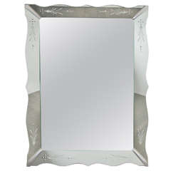 Art Deco Framed Mirror with Reversed Etching and Beveled Detailing